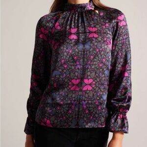 Ted Baker Heiydeii Mosaic Print Mock Neck Blouse